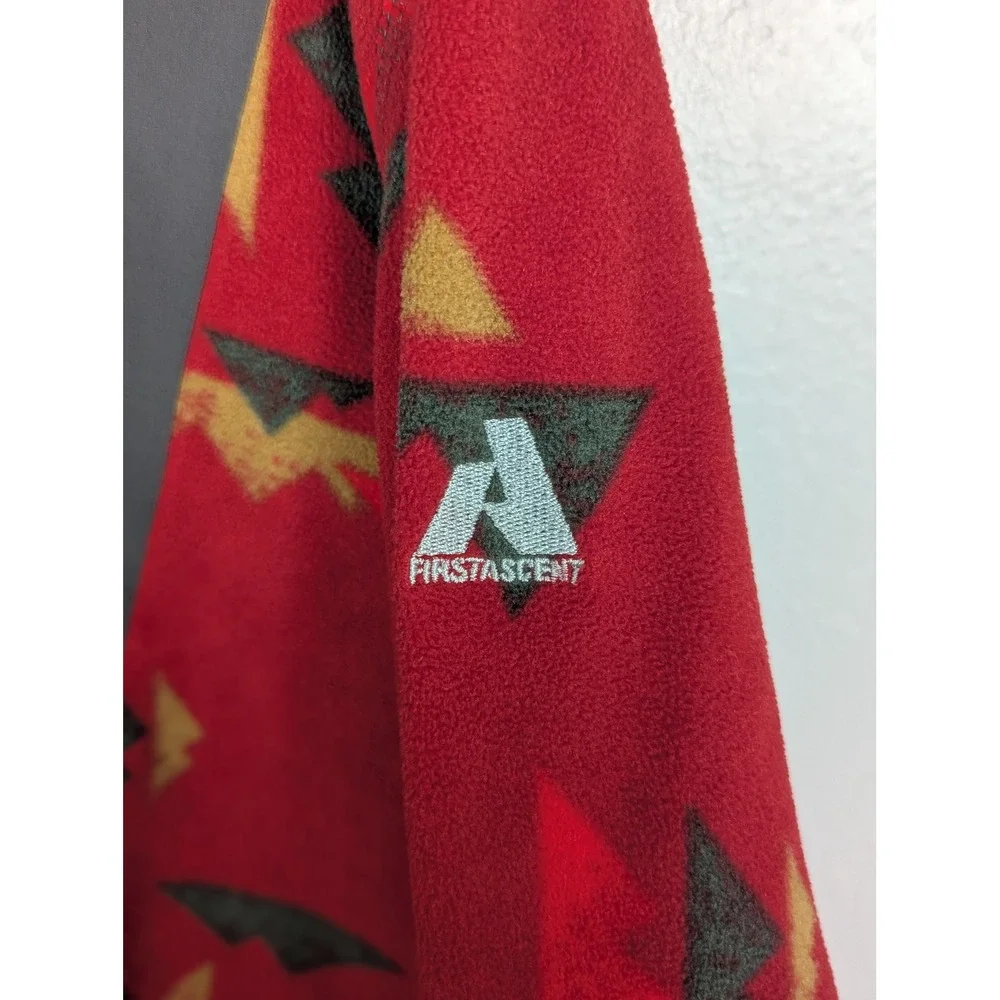 Eddie Bauer First Ascent Mens XL Red Geometric Mountain Print Fleece Quarter Zip